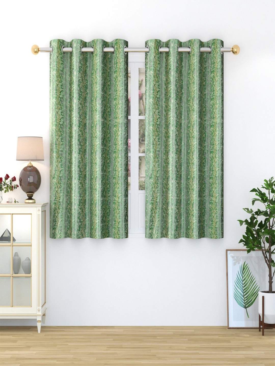 

Aura Green & Yellow 2 Pieces Floral Window Curtain