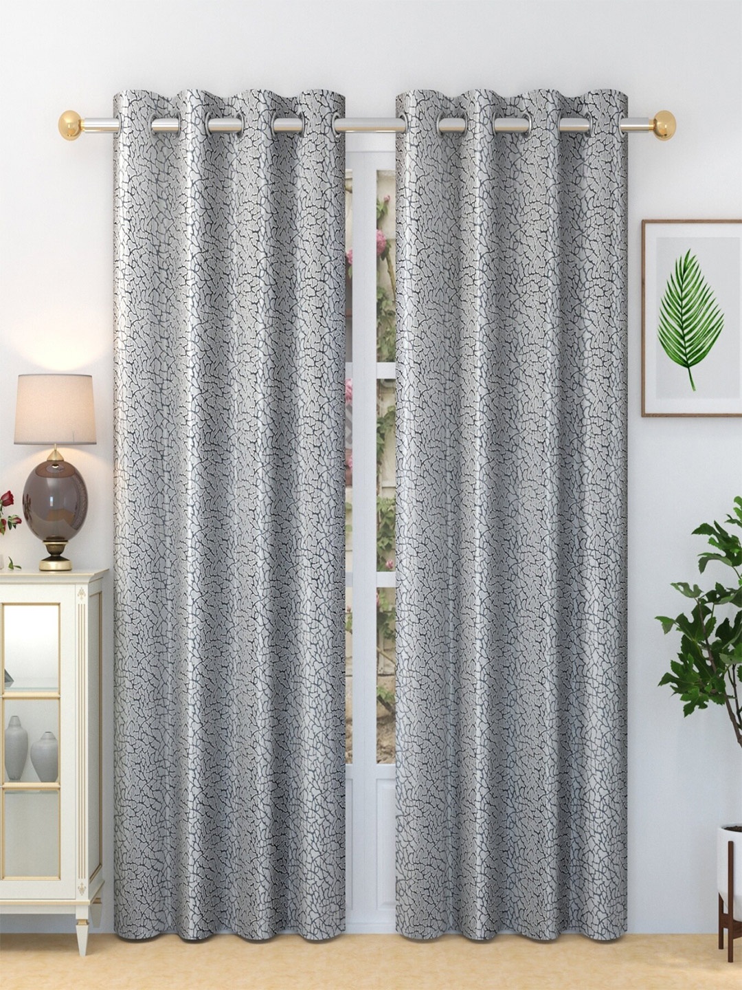 

Aura Grey 2 Pieces Printed Grommet Long Door Curtain