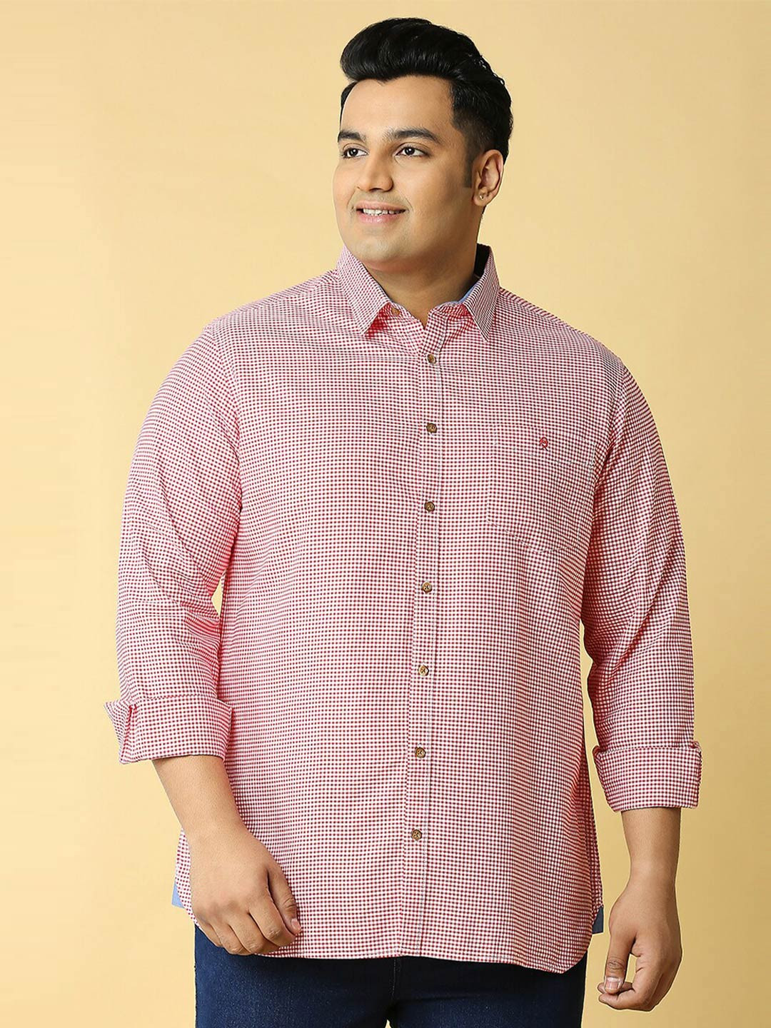 

Thomas Scott Plus Size Premium Slim Fit Micro Checked Pure Cotton Casual Shirt, Red