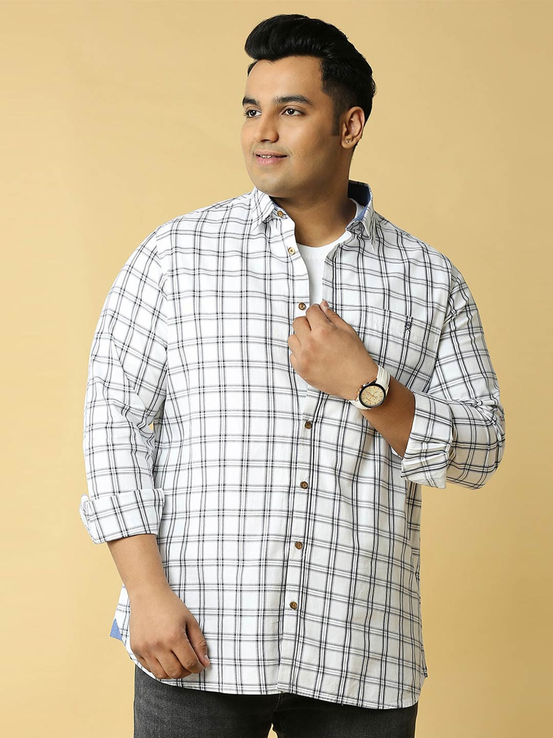 

Thomas Scott Plus Size Premium Slim Fit Tartan Checked Pure Cotton Casual Shirt, White