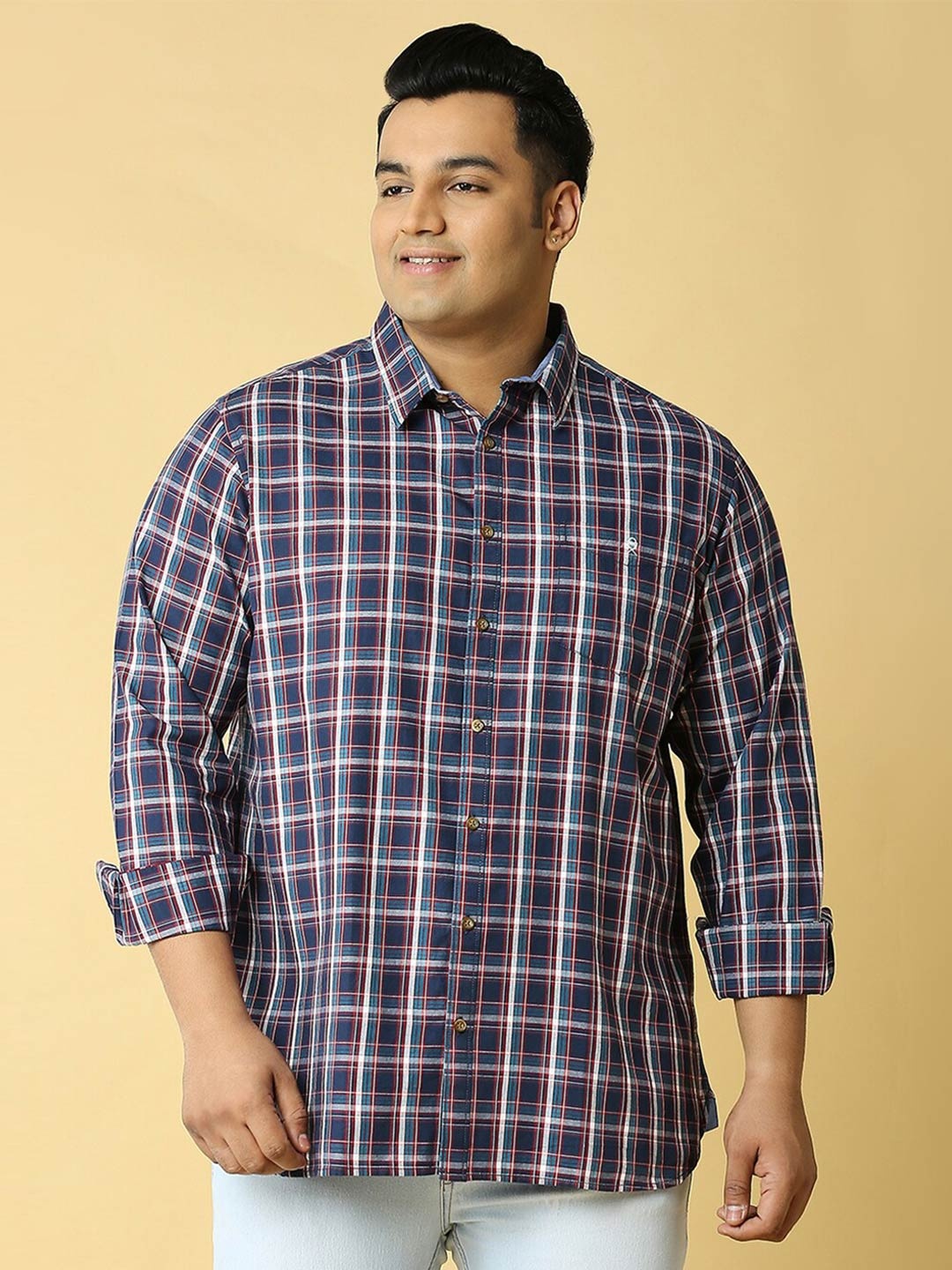 

Thomas Scott Plus Size Premium Slim Fit Tartan Checked Pure Cotton Casual Shirt, Navy blue