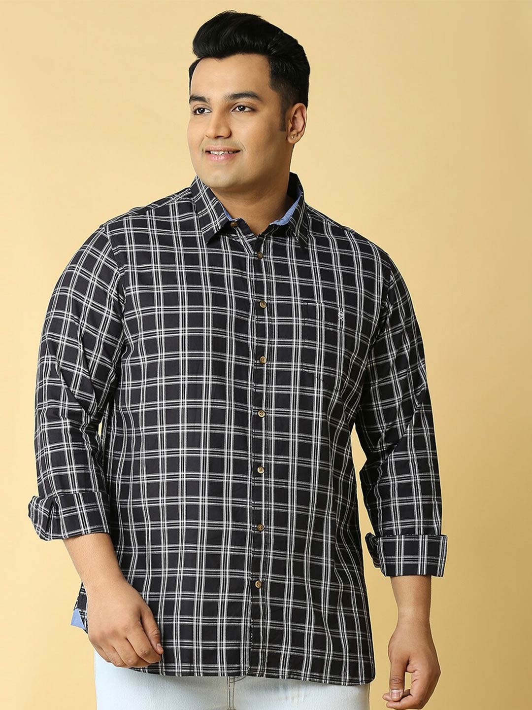 

Thomas Scott Premium Slim Fit Tartan Checked Pure Cotton Casual Shirt, Black