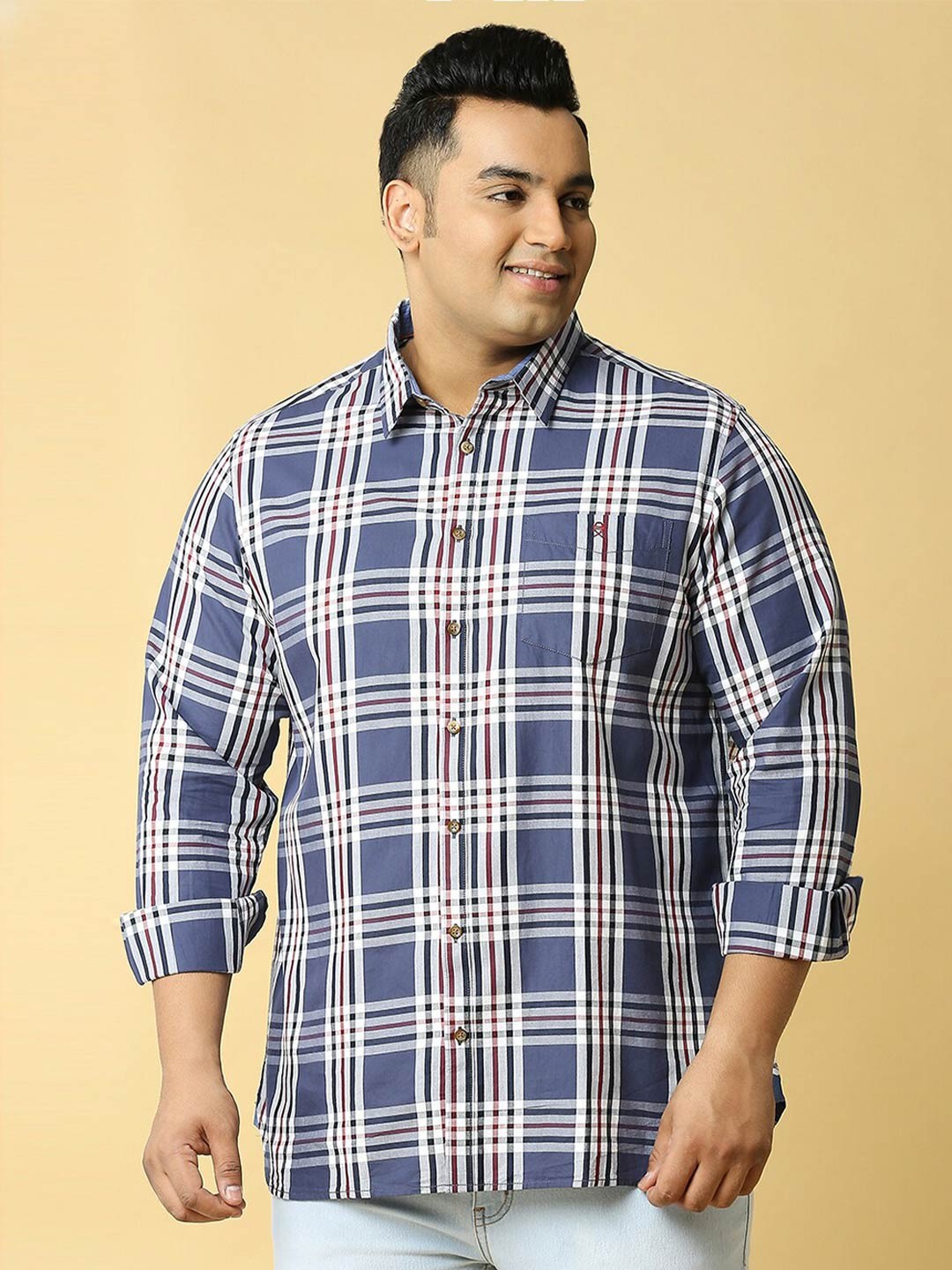 

Thomas Scott Plus Size Premium Slim Fit Tartan Checked Pure Cotton Casual Shirt, Navy blue