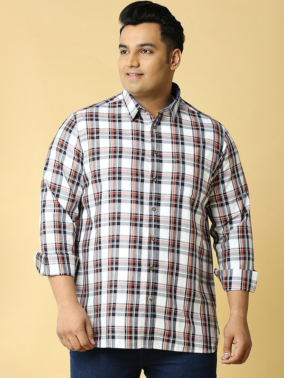

Thomas Scott Plus Size Premium Slim Fit Tartan Checked Pure Cotton Casual Shirt, Navy blue