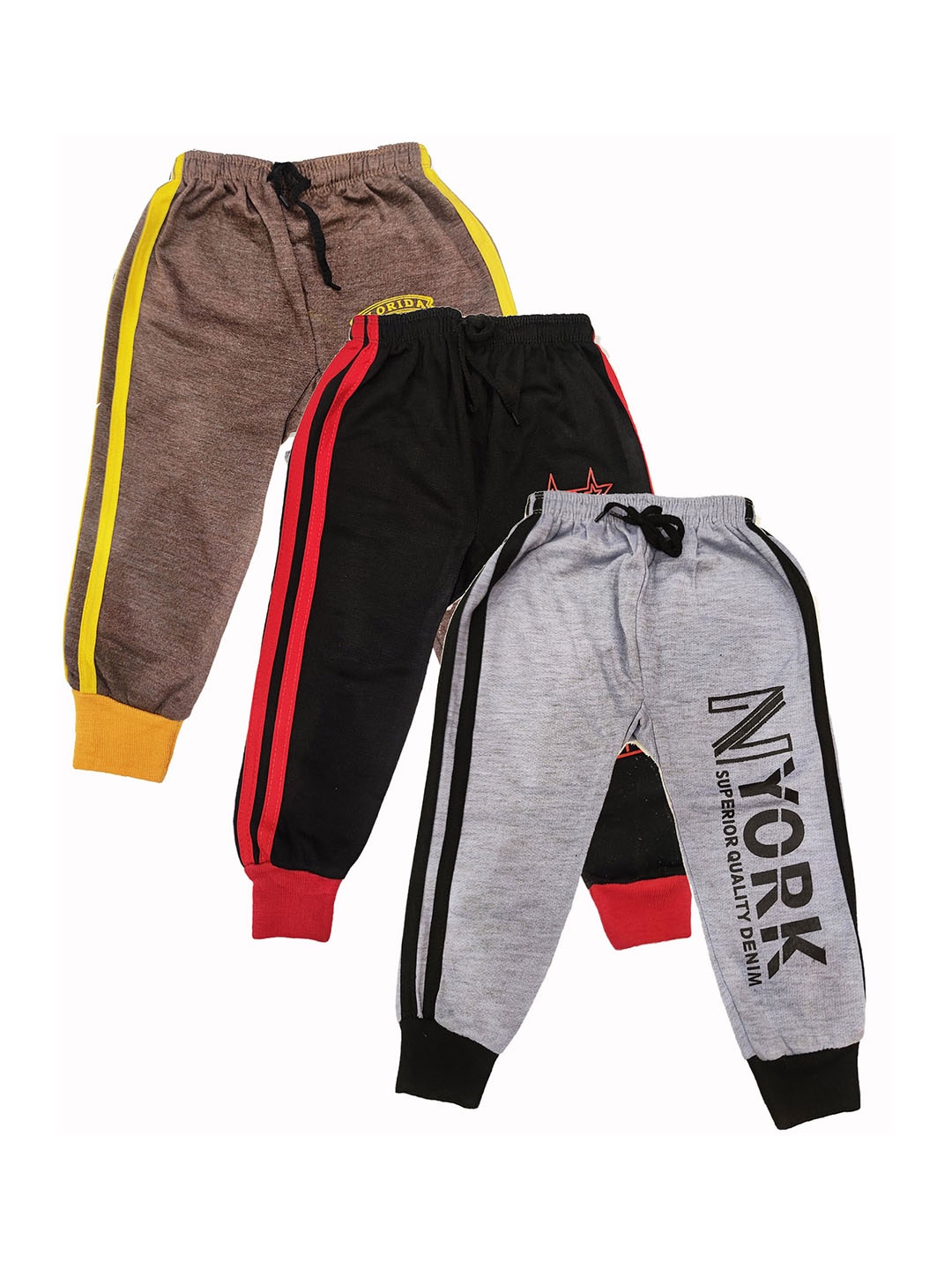 

BAESD Kids Pack Of 3 Printed Relaxed Fit Mid-Rise Cotton Joggers, Black