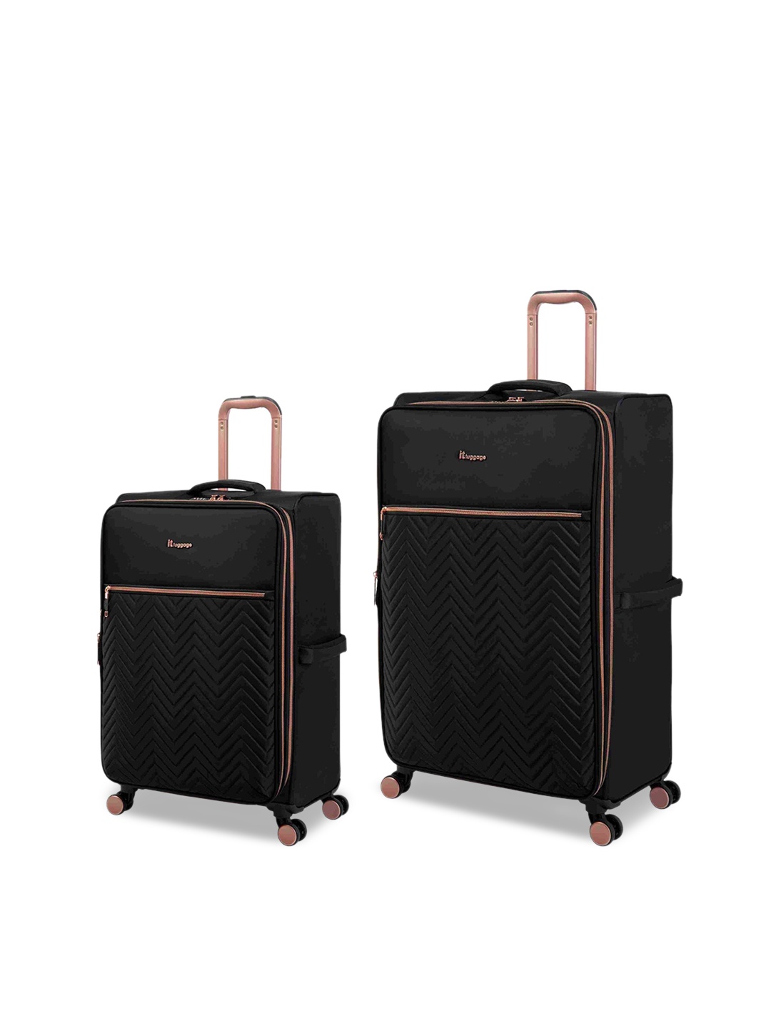 

IT luggage Set Of 2 Bewitching Textured Soft-Sided Trolley Bag - 96.5cm, 54 cm, Black