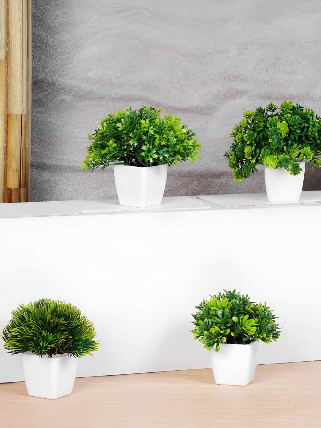 

Dekorly 4 Pieces Green & White Eucalyptus Artificial Plants with Pot