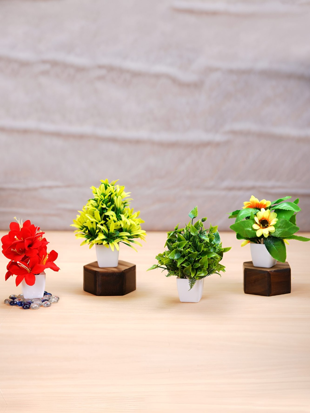 

Dekorly Red & Yellow 4 Pieces Eucalyptus Artificial Plant With Pot