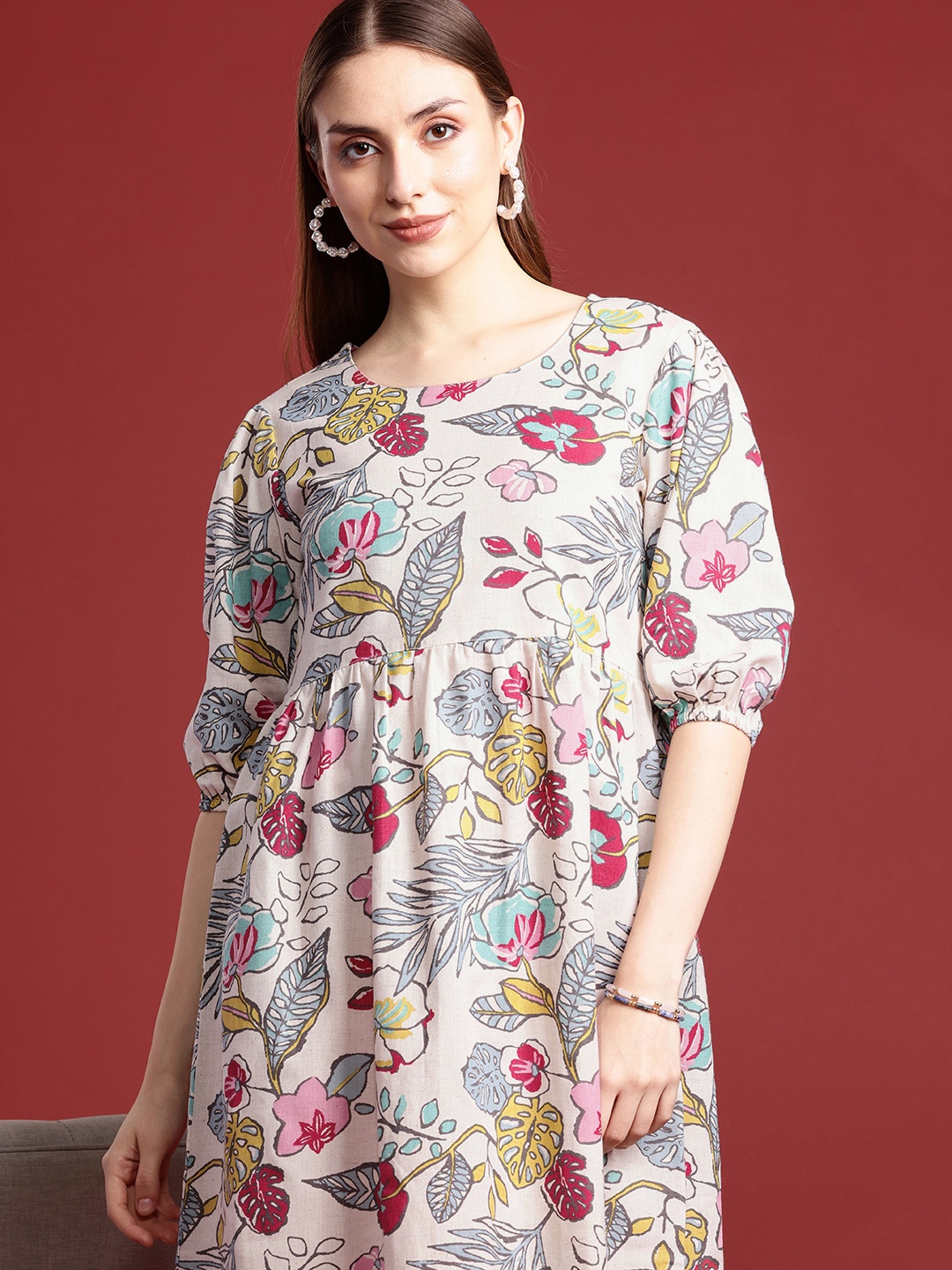 

Anouk Multicoloured Floral Print A-Line Dress, Multi