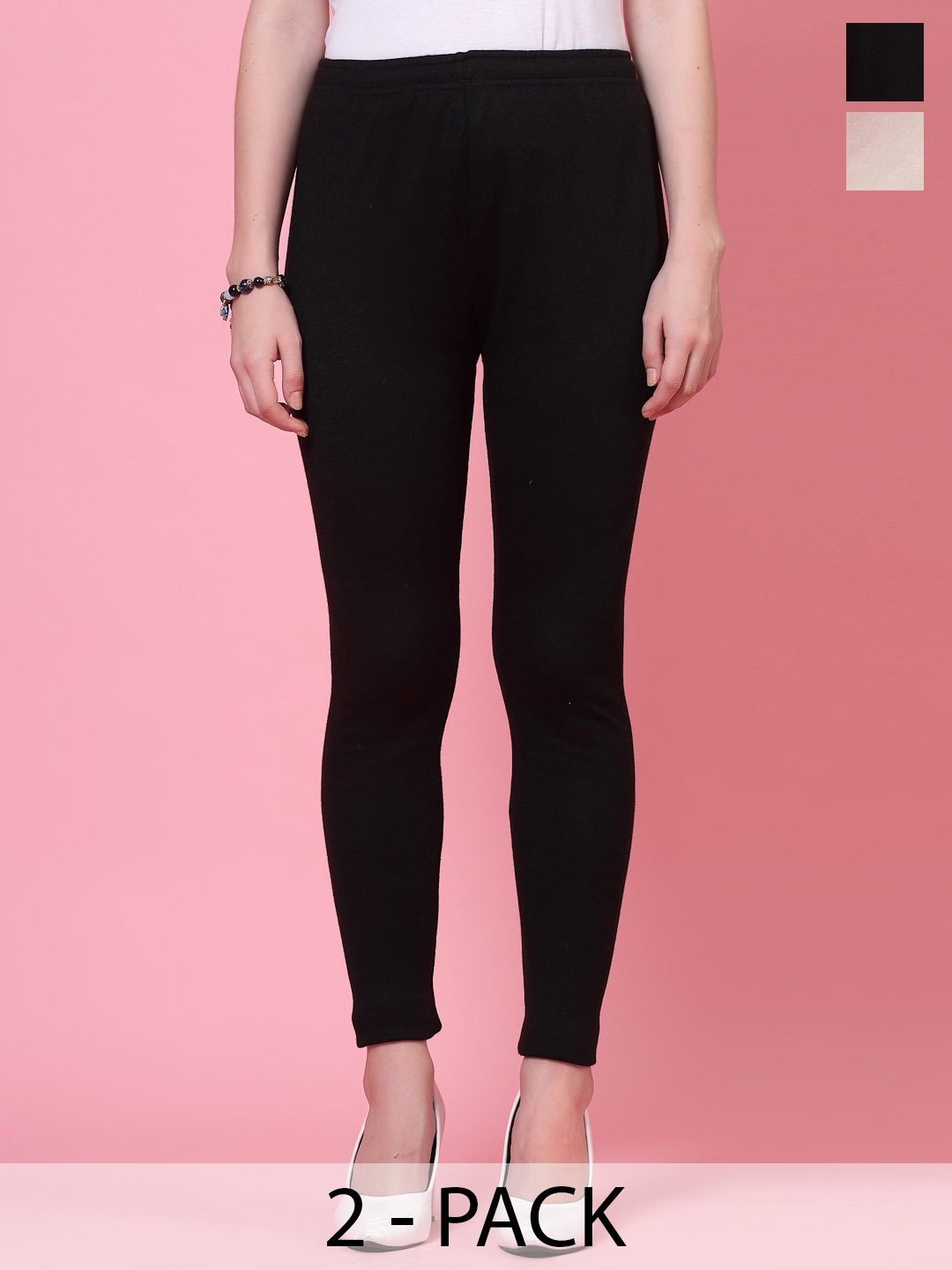 

Clora Creation Women Pack Of 2 Woollen Ankle Length Leggings, Black