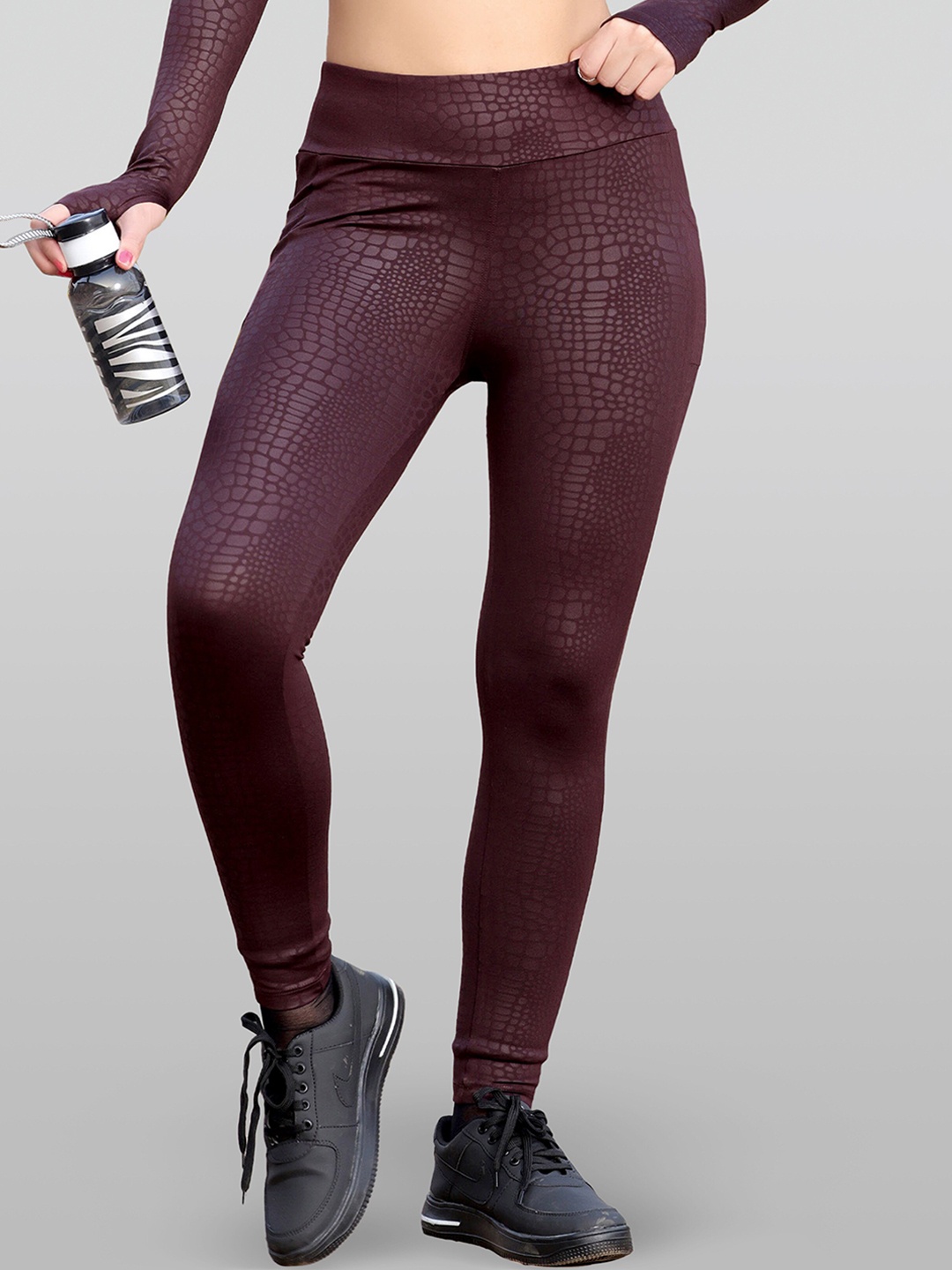 

LAASA SPORTS Printed Ankle Length Training Tights, Brown