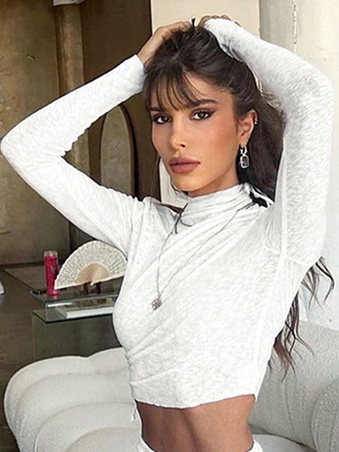 

LULU & SKY High Neck Long Sleeves Regular Top, White