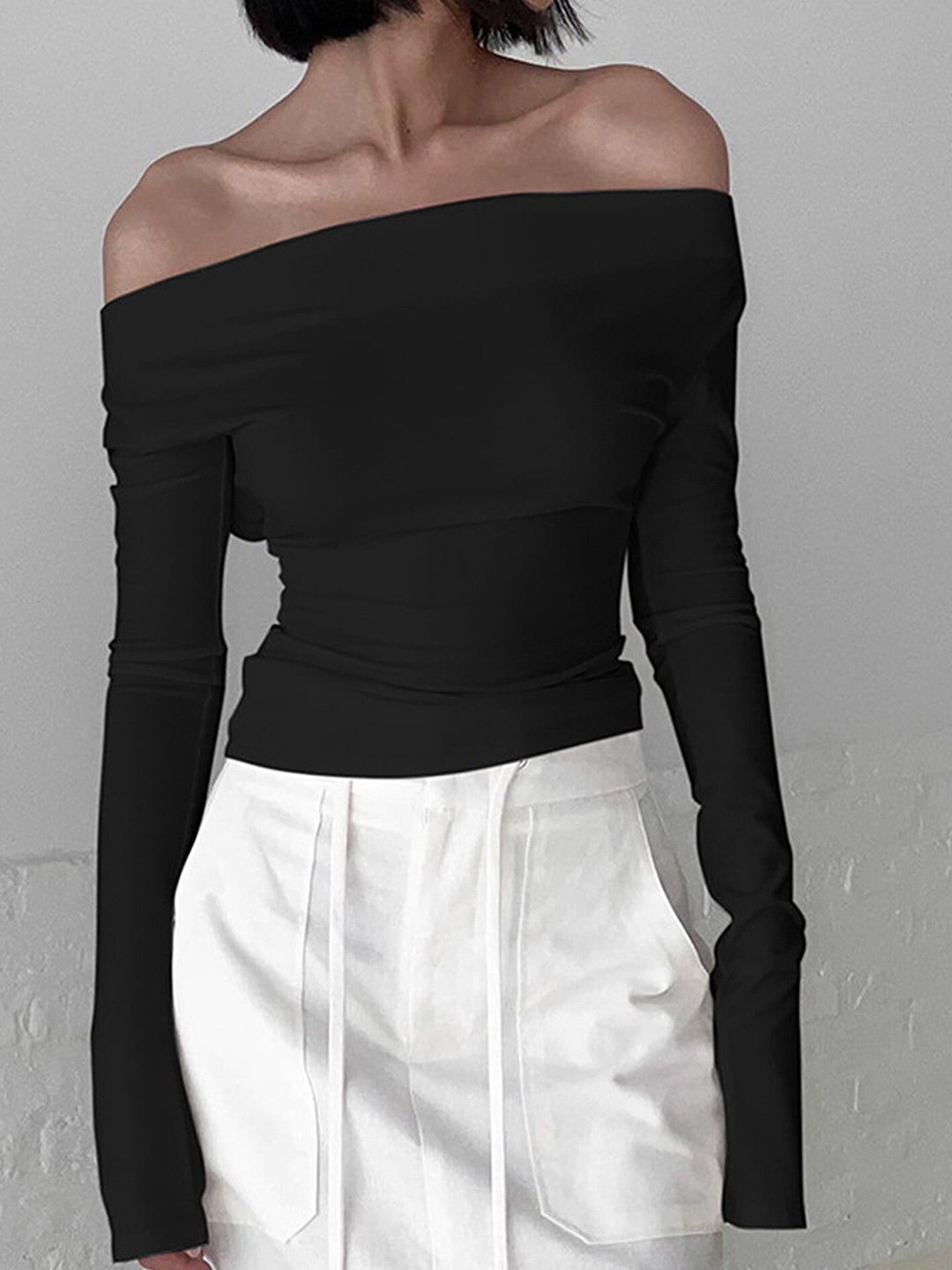 

LULU & SKY Off-Shoulder Bardot Top, Black