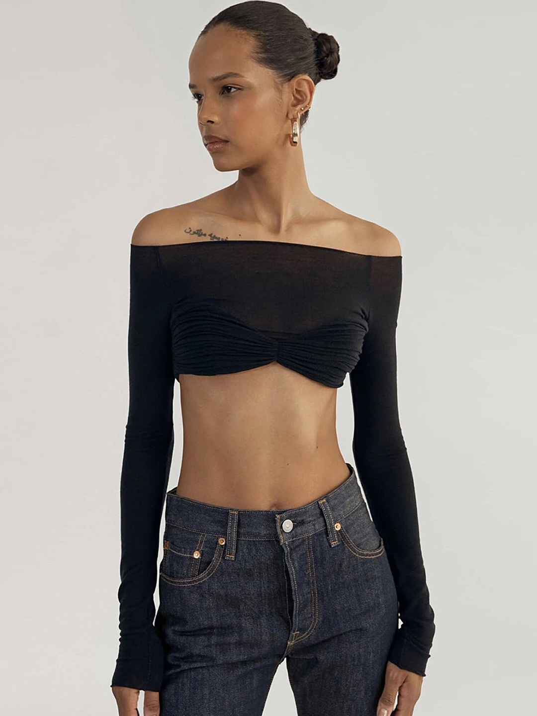 

LULU & SKY Off-Shoulder Bardot Crop Top, Black