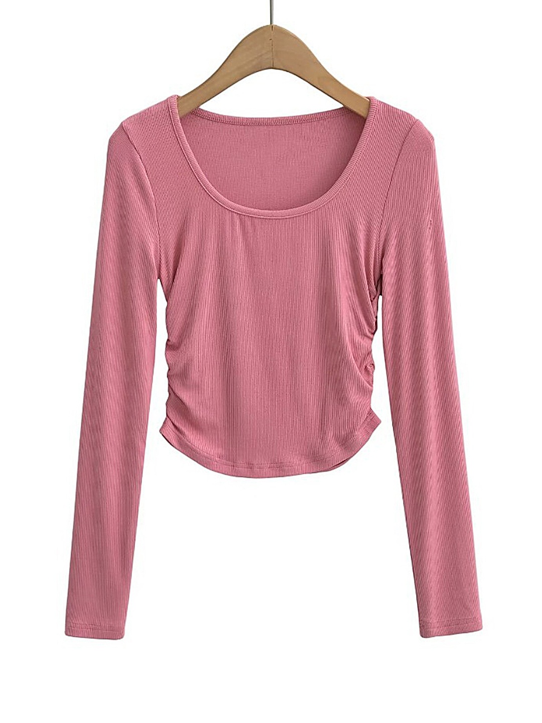 

LULU & SKY Ribbed Scoop Neck Ruched Top, Pink