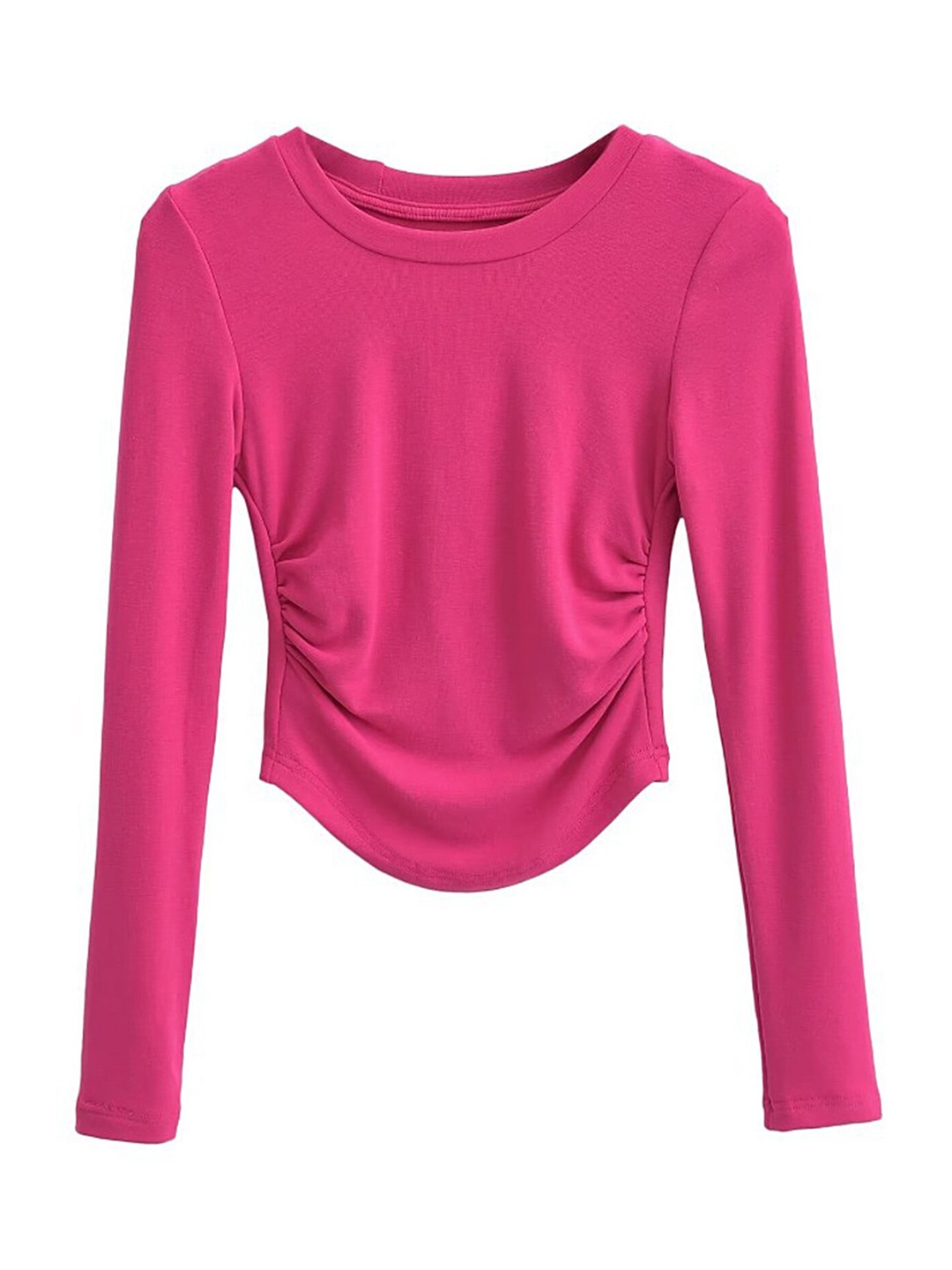 

LULU & SKY Round Neck Ruched Cotton Top, Pink