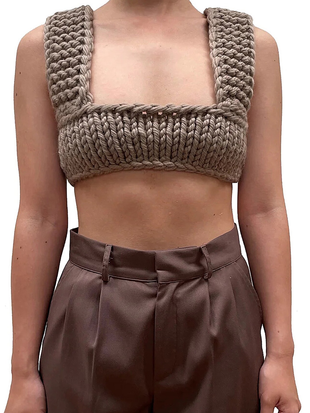 

LULU & SKY Self Design Bralette Crop Top, Brown