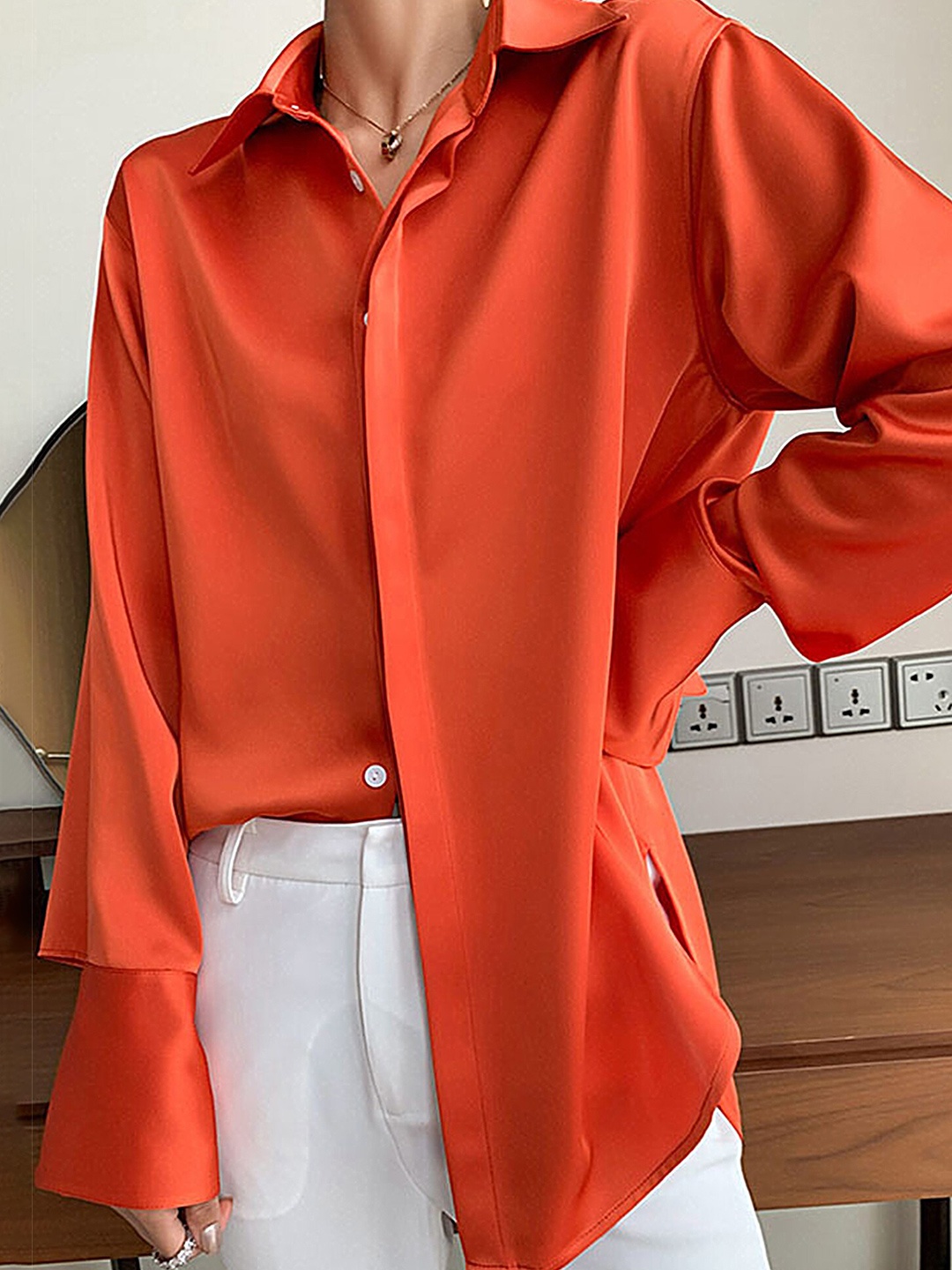 

LULU & SKY Spread Collar Long Sleeves Casual Shirt, Orange