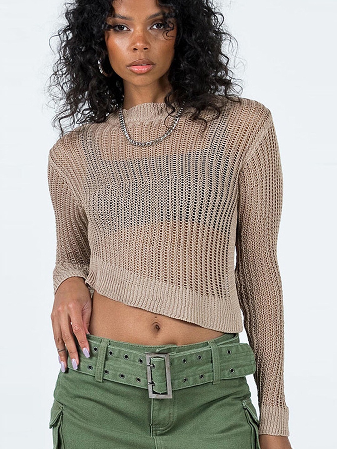 

LULU & SKY Self Design Fitted Crop Top, Khaki