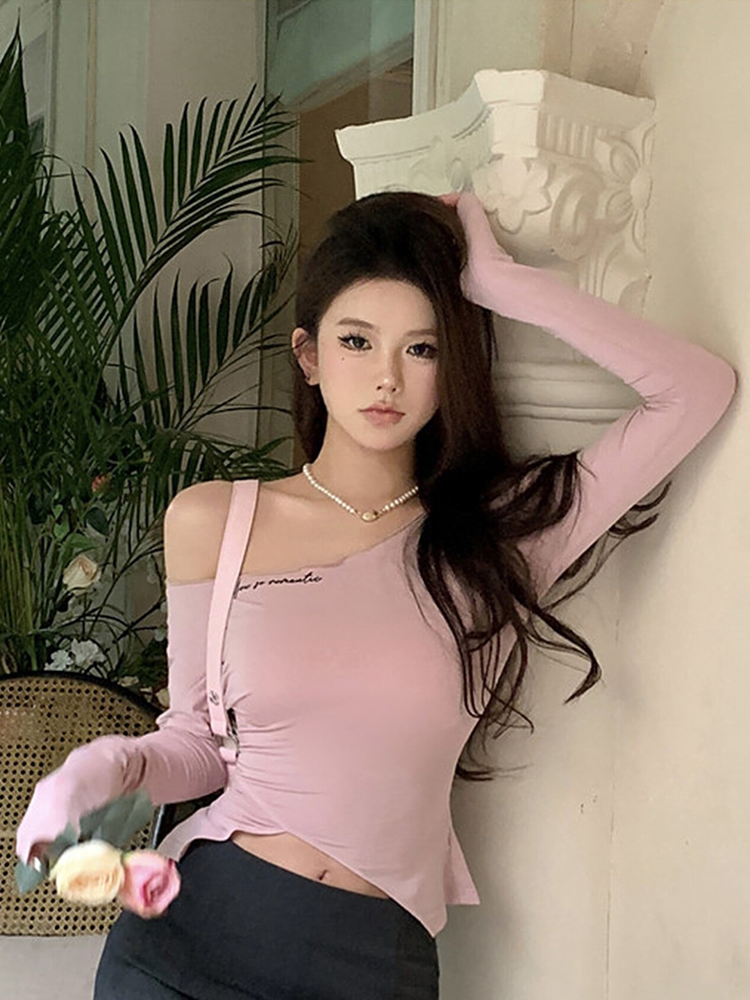 

LULU & SKY Off-Shoulder Long Sleeves Regular Top, Pink