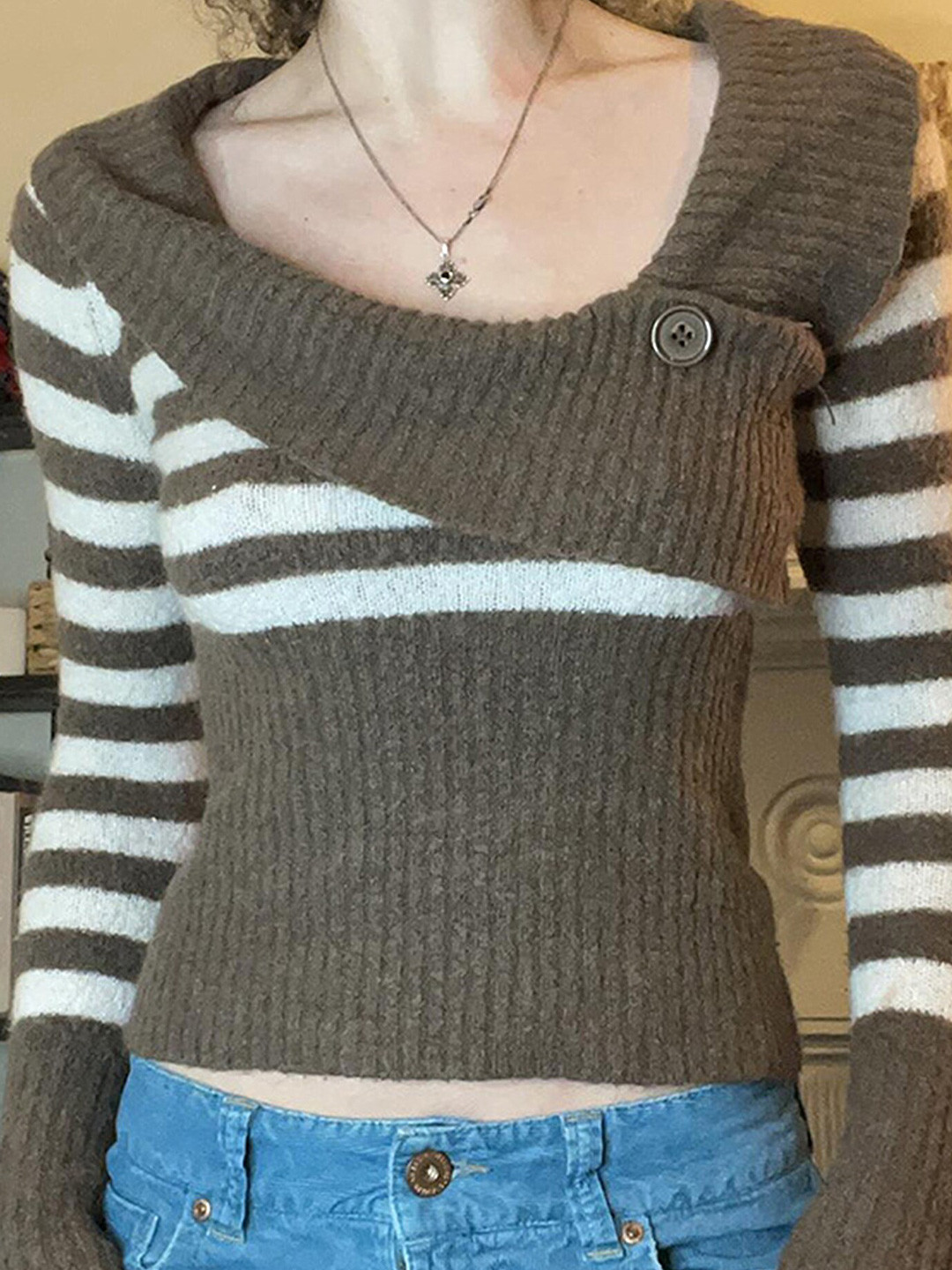 

LULU & SKY Horizontal Striped Scoop Neck Top, Brown