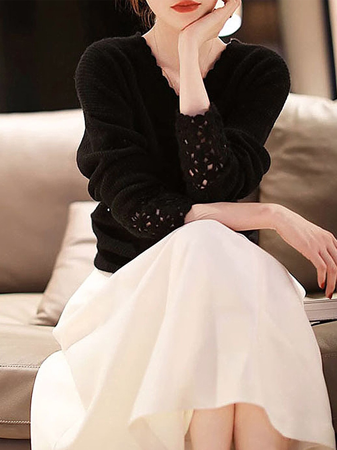

LULU & SKY Knitted Top with Kimono Sleeves, Black