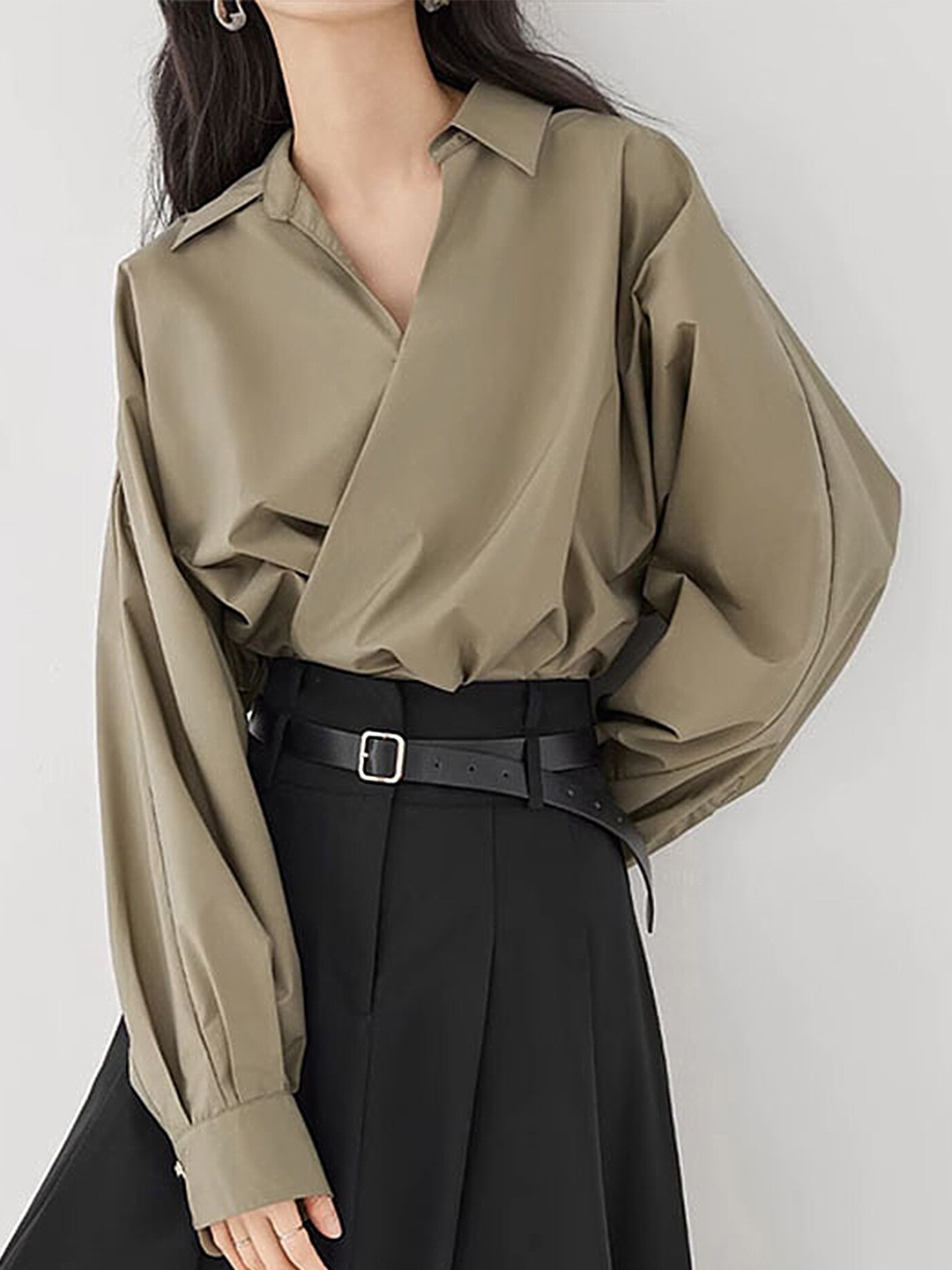 

LULU & SKY Extended Sleeves Wrap Top, Olive