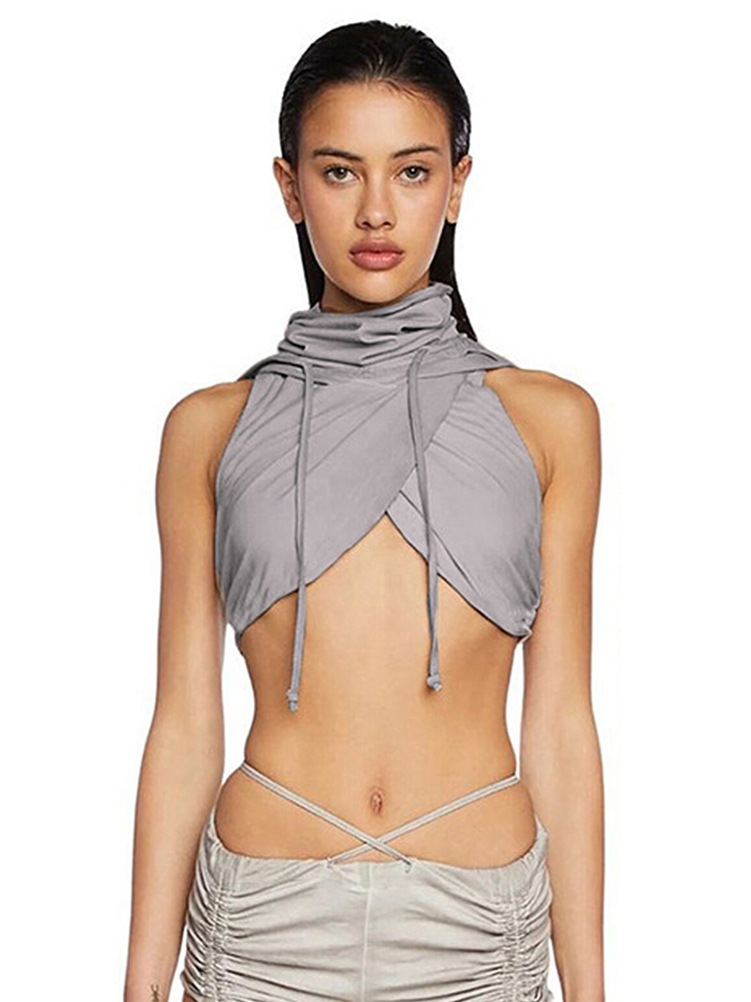 

LULU & SKY Hooded Wrap Crop Top, Grey