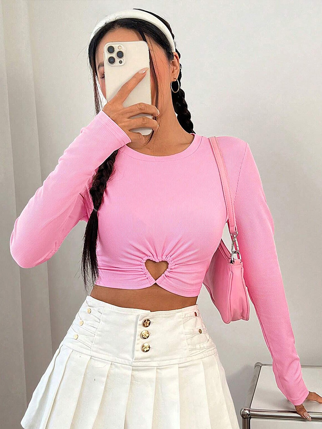 

LULU & SKY Solid Fitted Crop Top, Pink