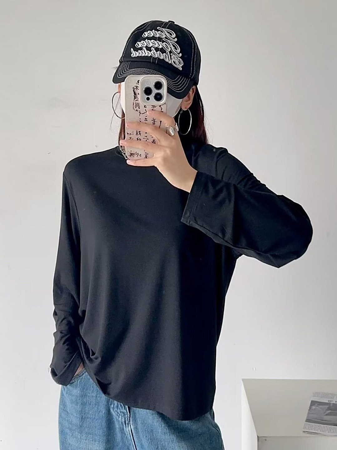 

LULU & SKY Round Neck Drop-Shoulder Sleeves Relaxed Fit T-shirt, Navy blue
