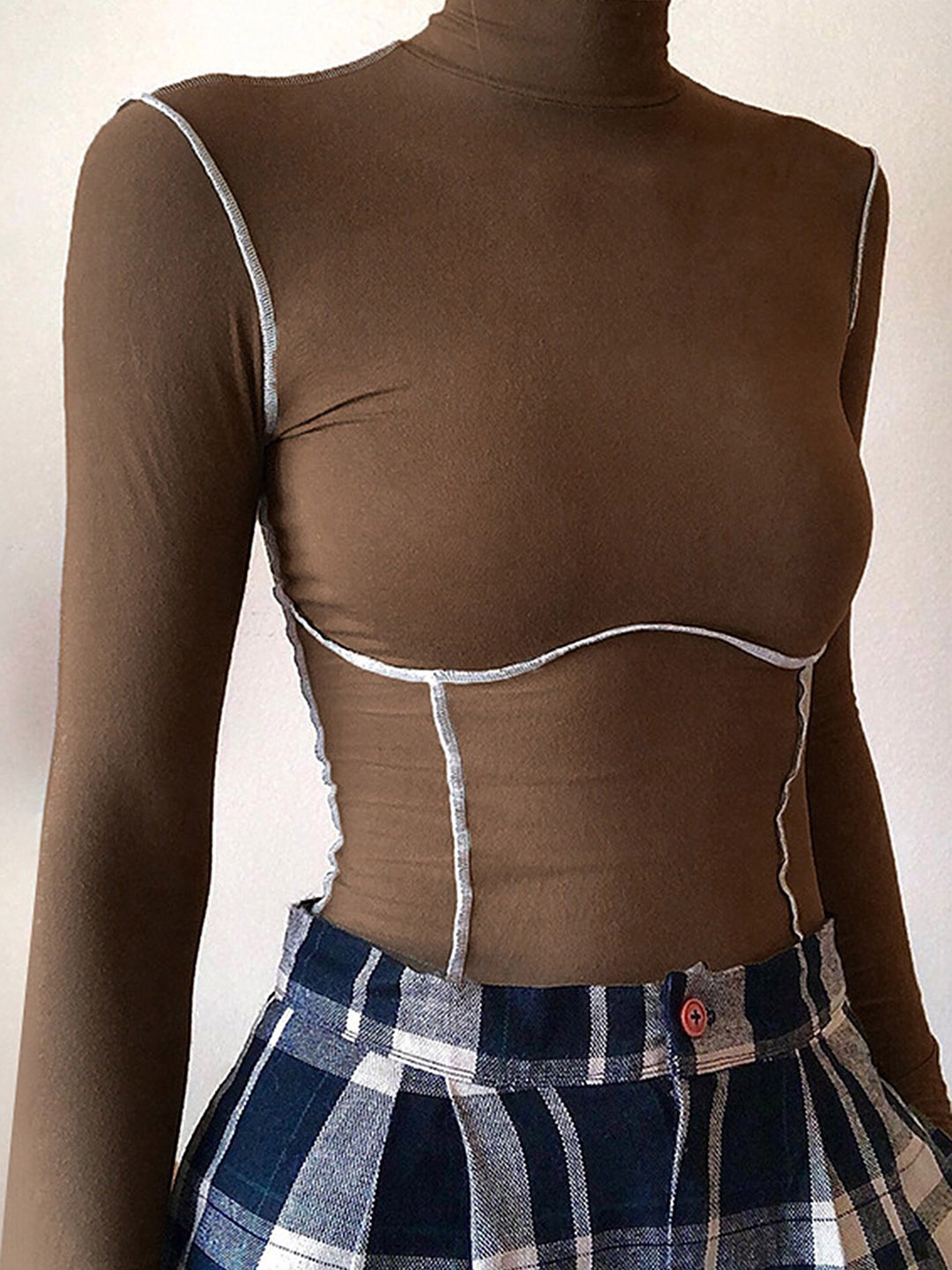 

LULU & SKY High Neck Fitted Top, Brown