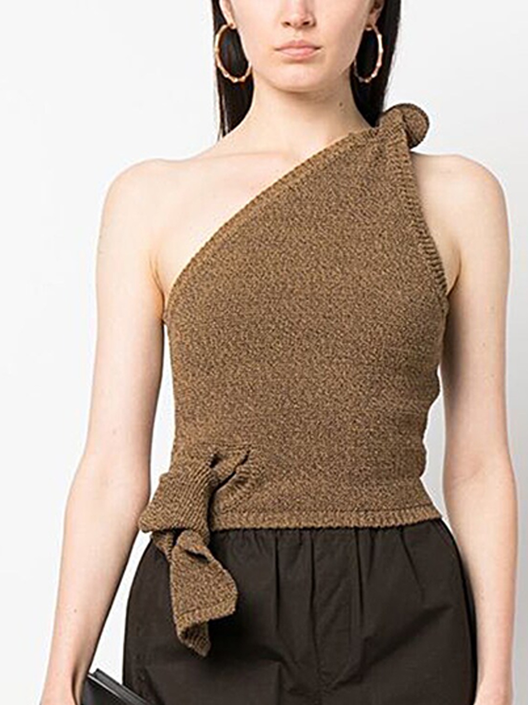 

LULU & SKY Tie-Up Detailed One Shoulder Top, Brown