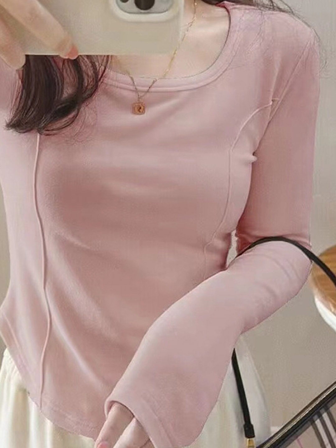 

LULU & SKY Round Neck Long Sleeves Top, Pink