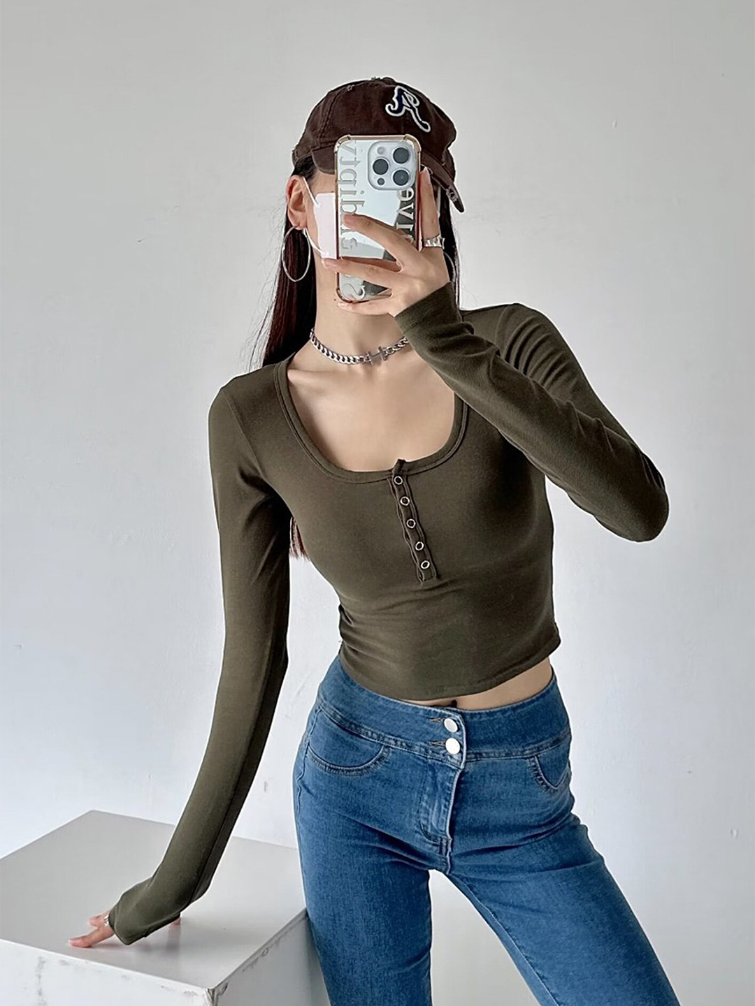 

LULU & SKY Scoop Neck Fitted Top, Olive