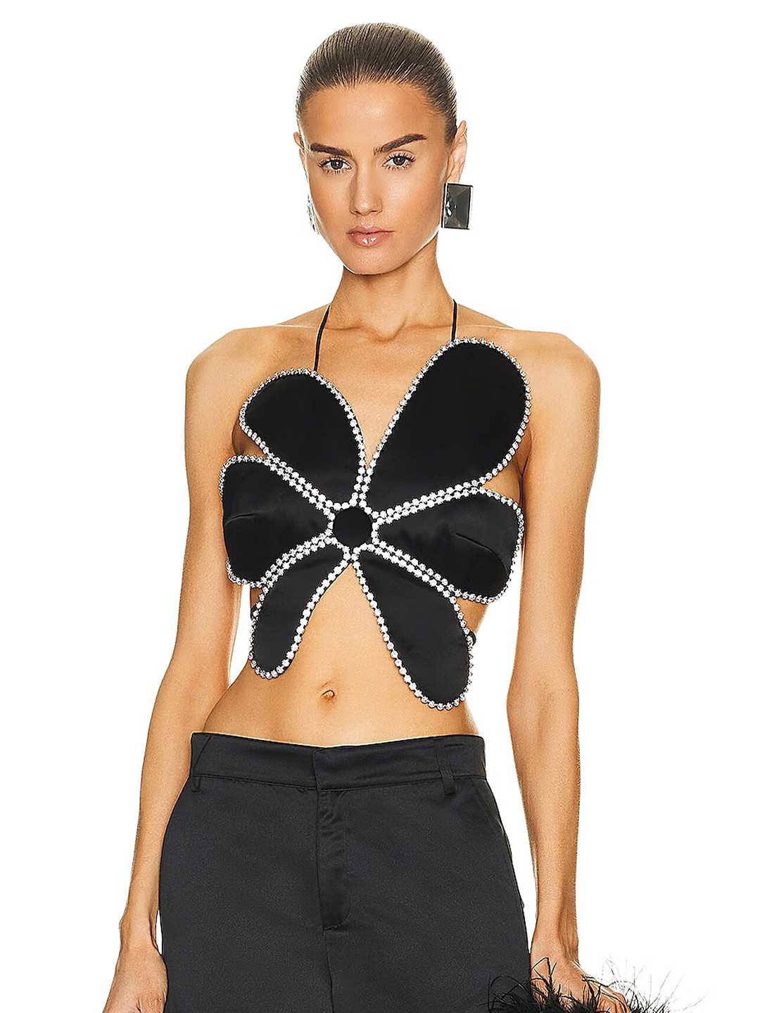 

LULU & SKY Embellished Halter Neck Styled Back Crop Top, Black