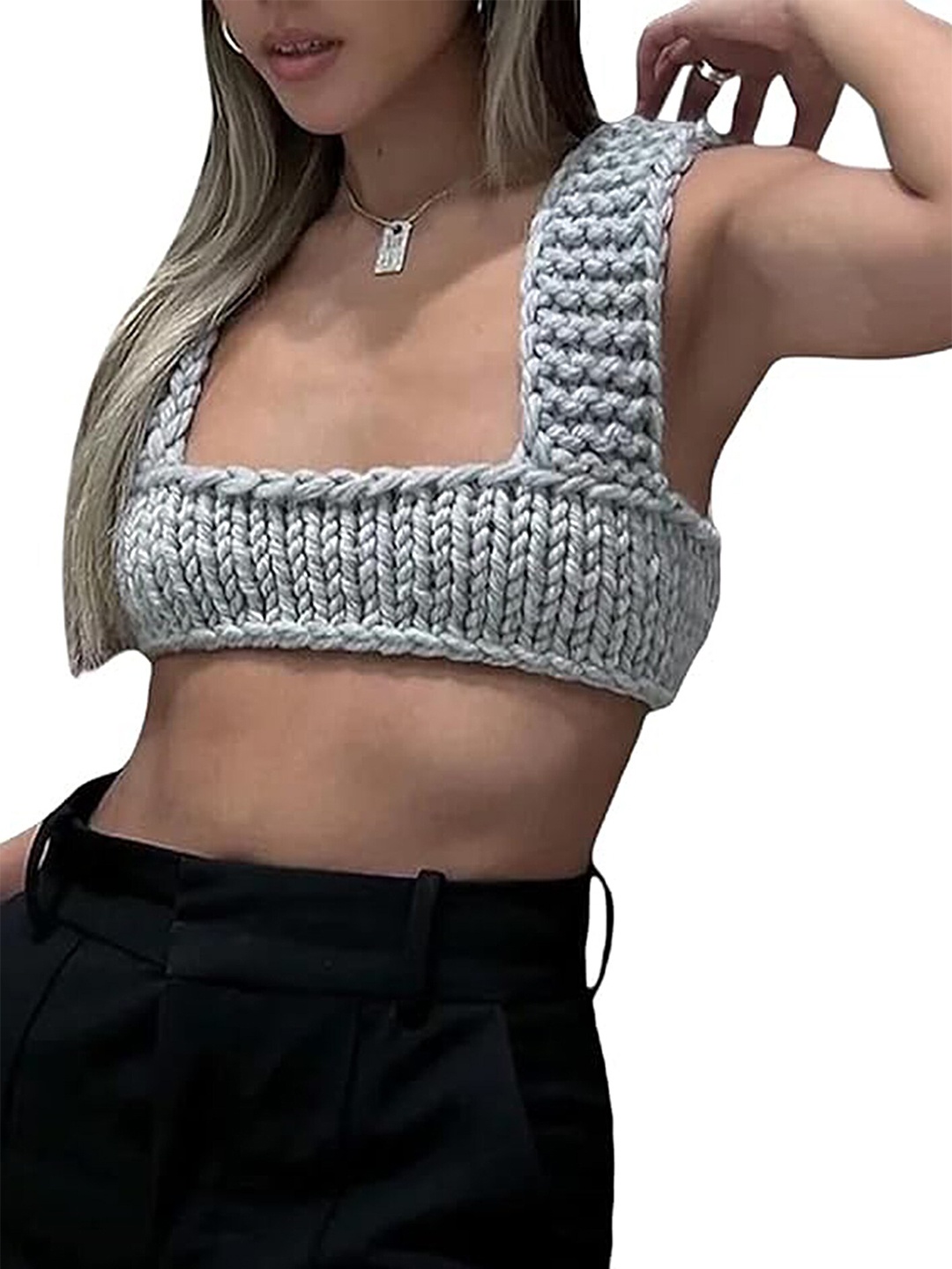 

LULU & SKY Self Design Bralette Crop Top, Grey