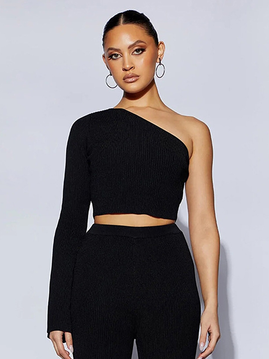 

LULU & SKY One Shoulder Fitted Crop Top, Black