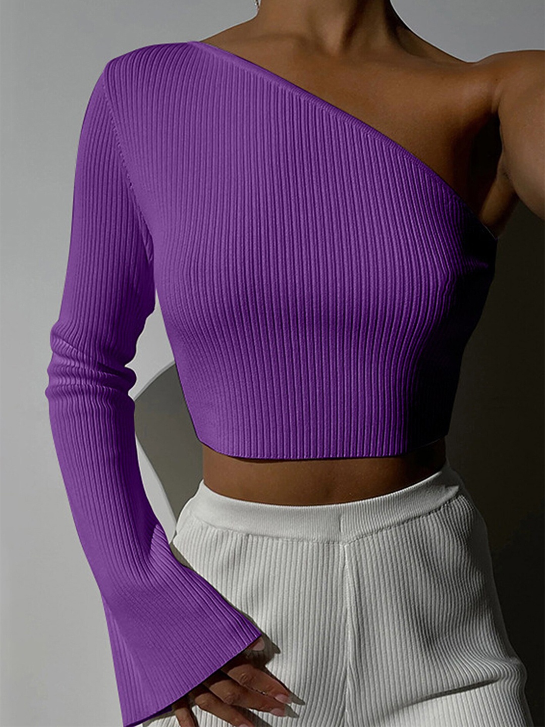 

LULU & SKY One Shoulder Fitted Crop Top, Purple