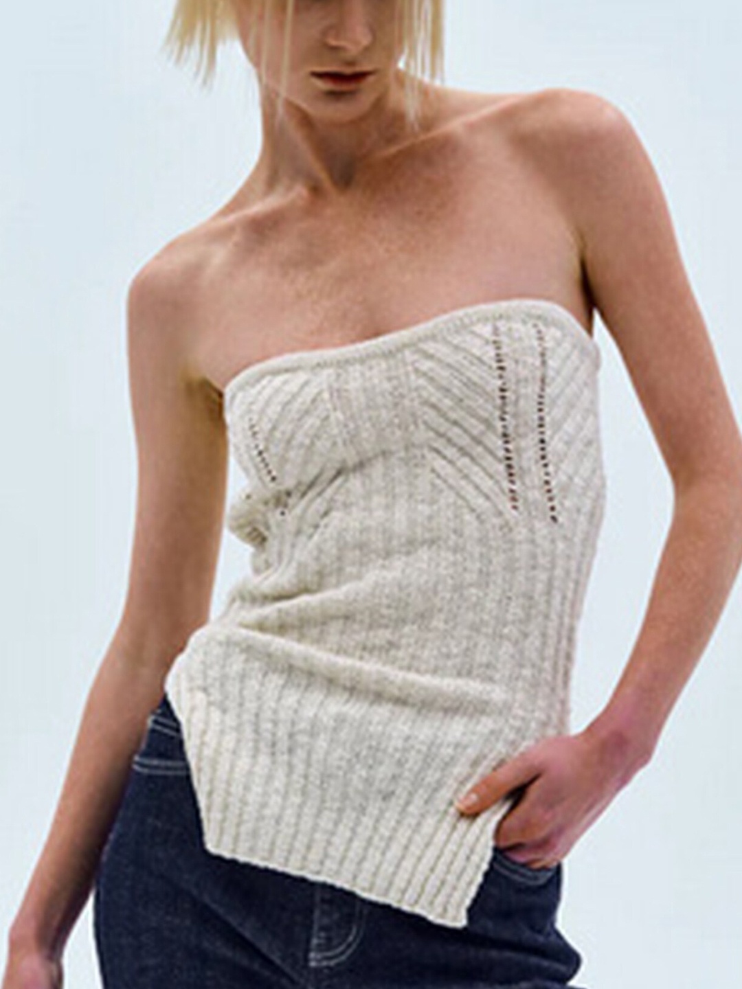 

LULU & SKY Self Design Regular Fitted Top, Beige