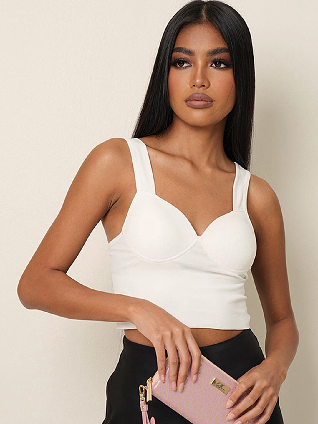 

LULU & SKY Sweetheart Neck Sleeveless Fitted Crop Top, White