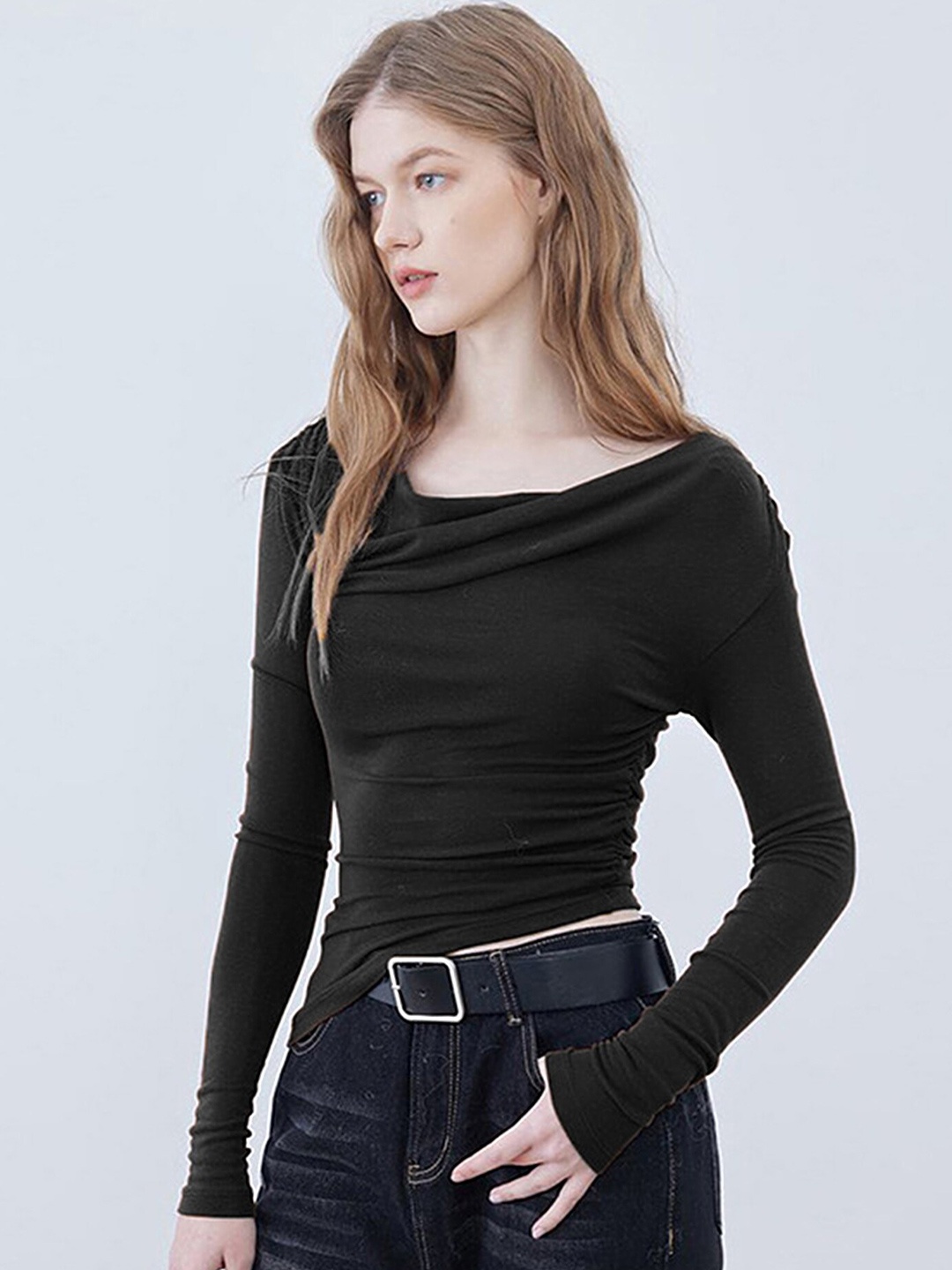 

LULU & SKY Cowl Neck Fitted Top, Black