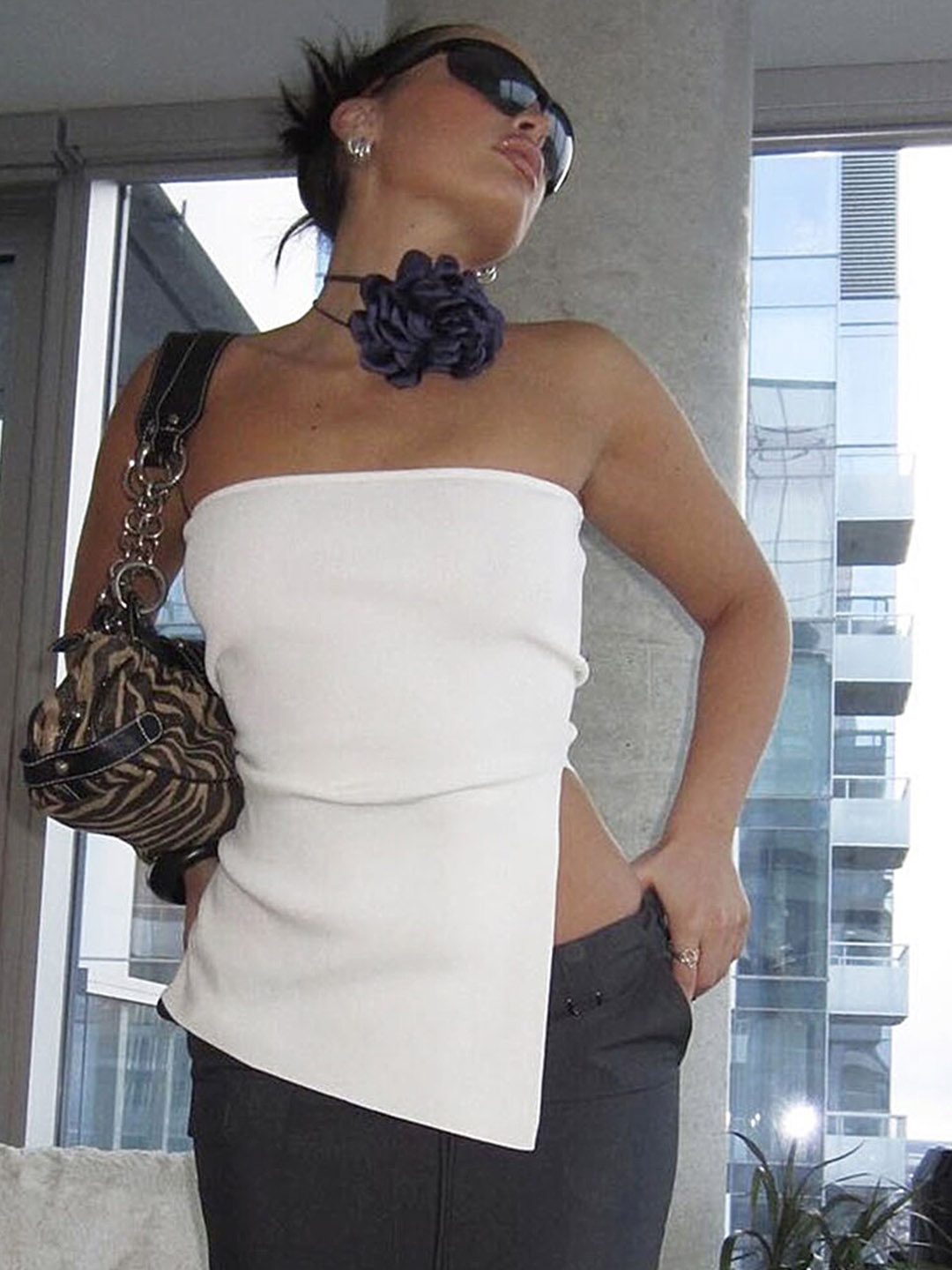 

LULU & SKY Strapless Tube Top With Side Slit Detail, White