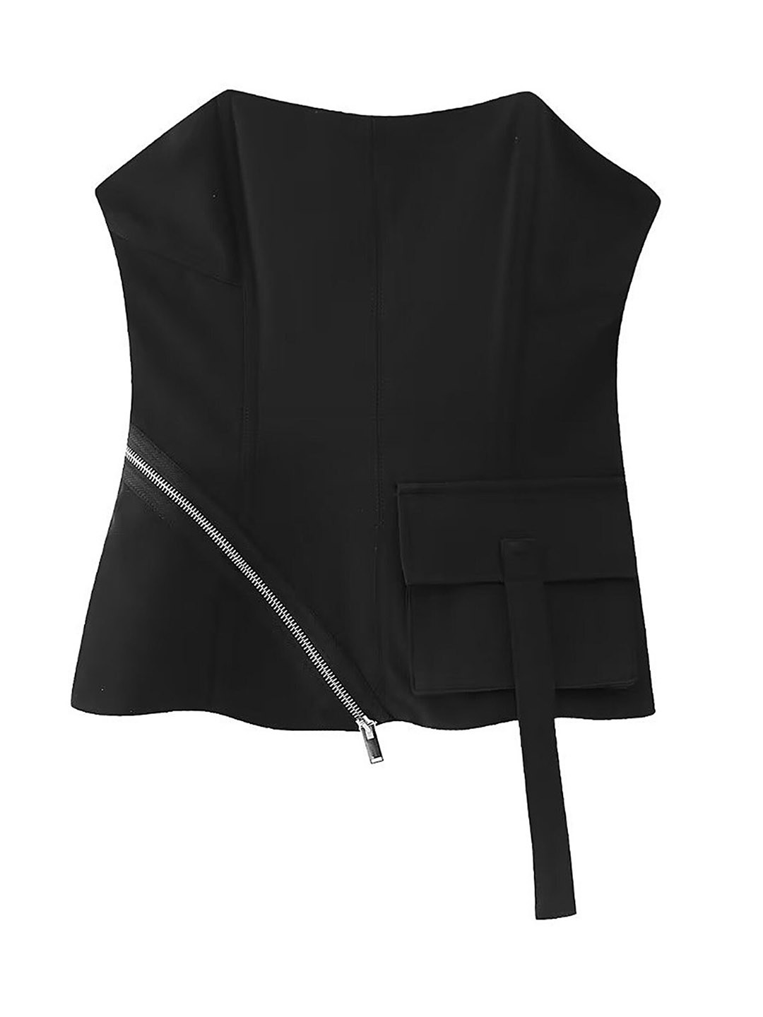 

LULU & SKY Strapless Pocket and Zipper Detail Tube Top Pocket and Zipper Detail, Black