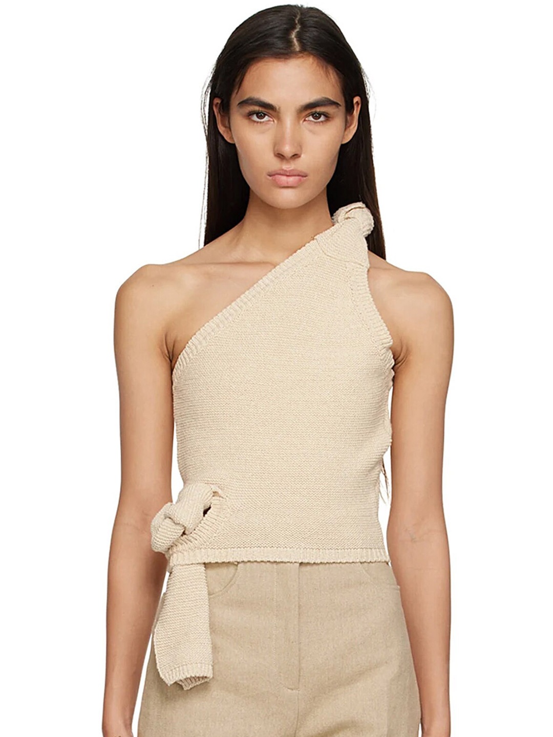 

LULU & SKY Self Design One Shoulder Knot Top, Beige