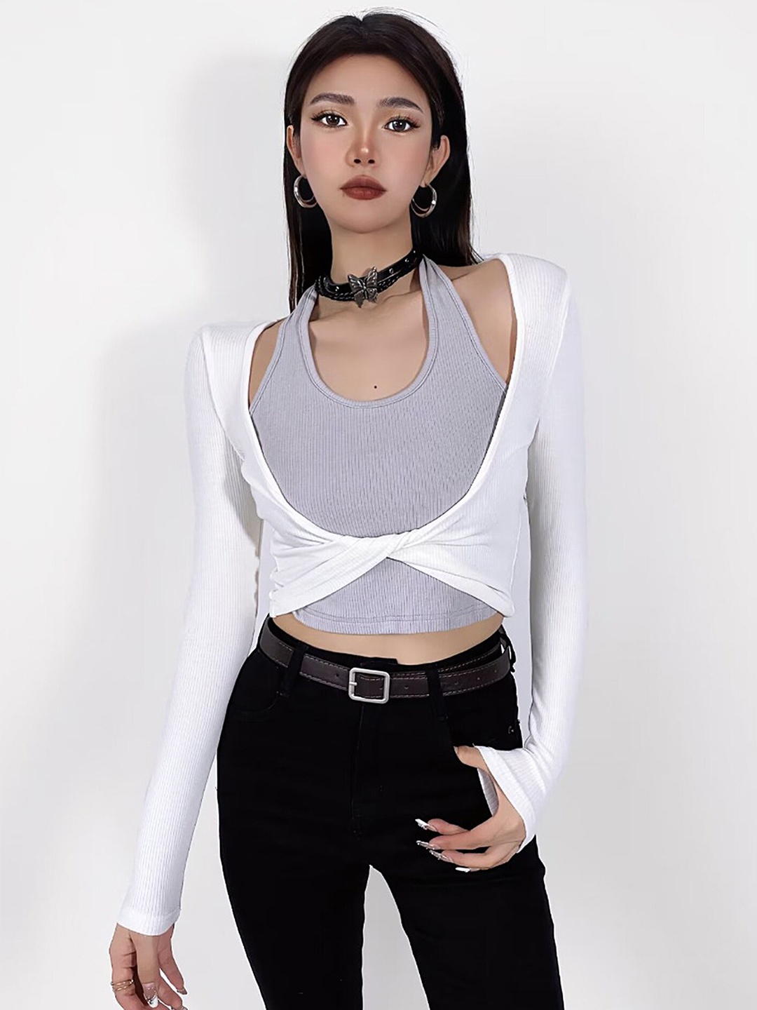 

LULU & SKY Halter Neck Tank Crop Top, White