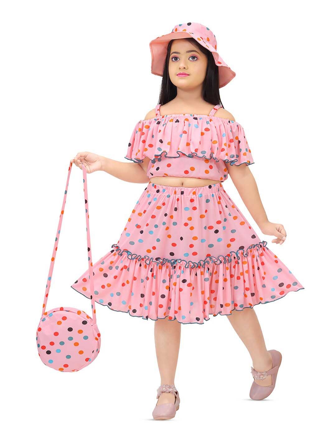 

BAESD Girls Printed Pure Cotton Top With Skirt, Pink