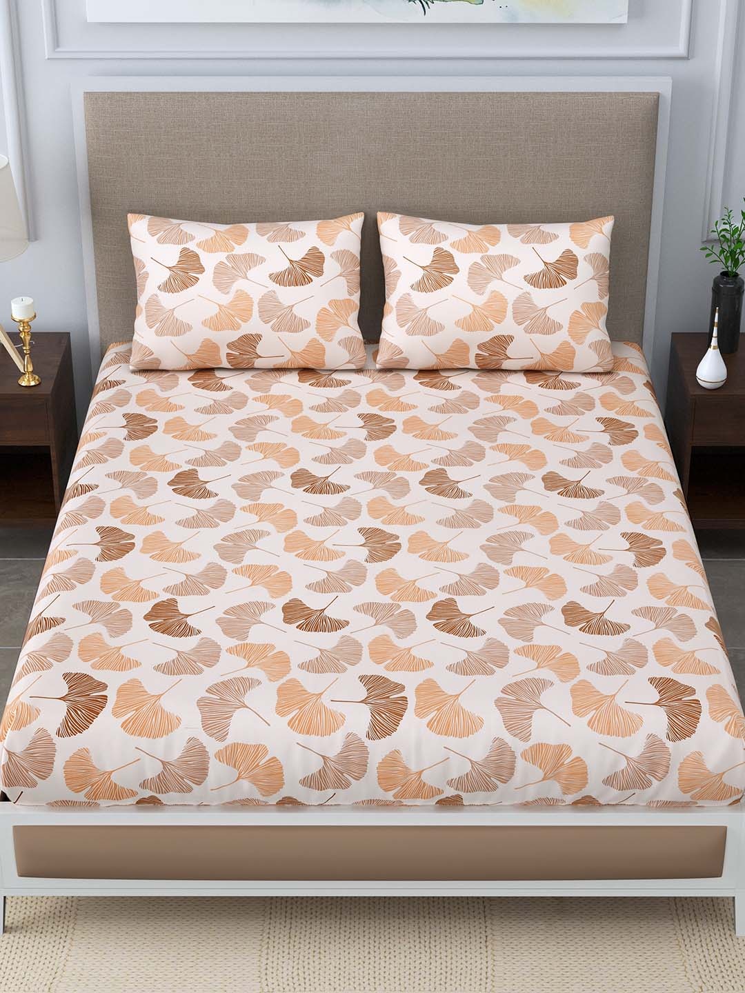 

FABROLI Microfiber 300 TC King Bedsheet with 2 Pillow Covers, Beige