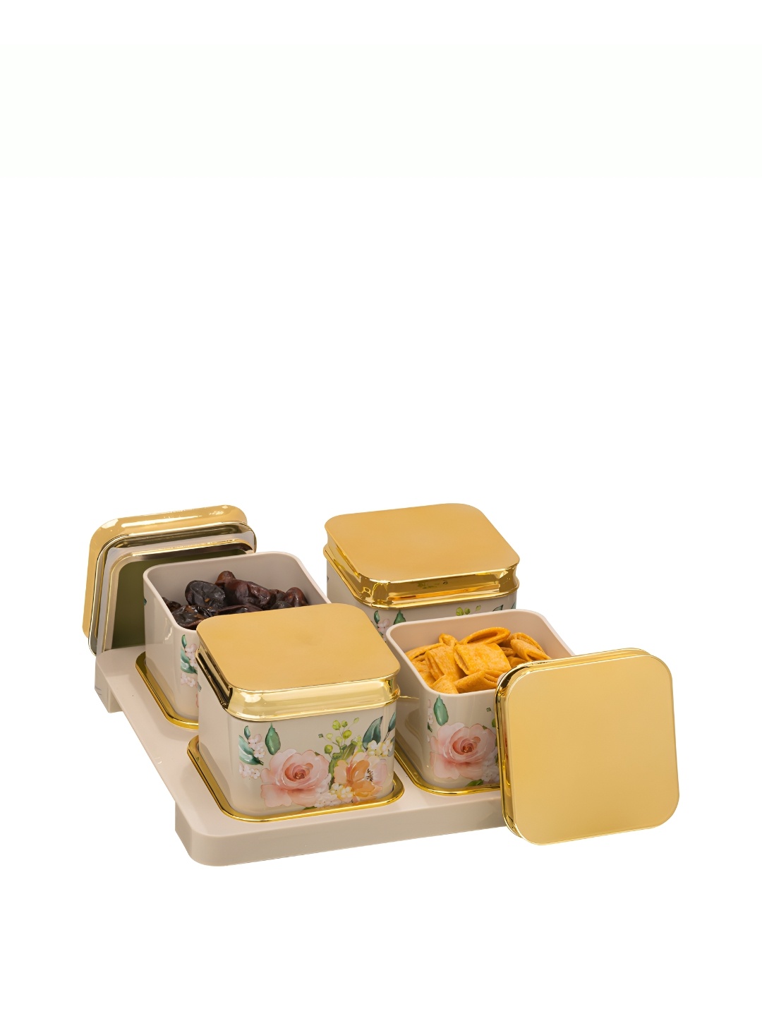 

SELVEL Floret Pink 4 Pieces Airtight Container With Lid & Serving Tray 500 ML Each