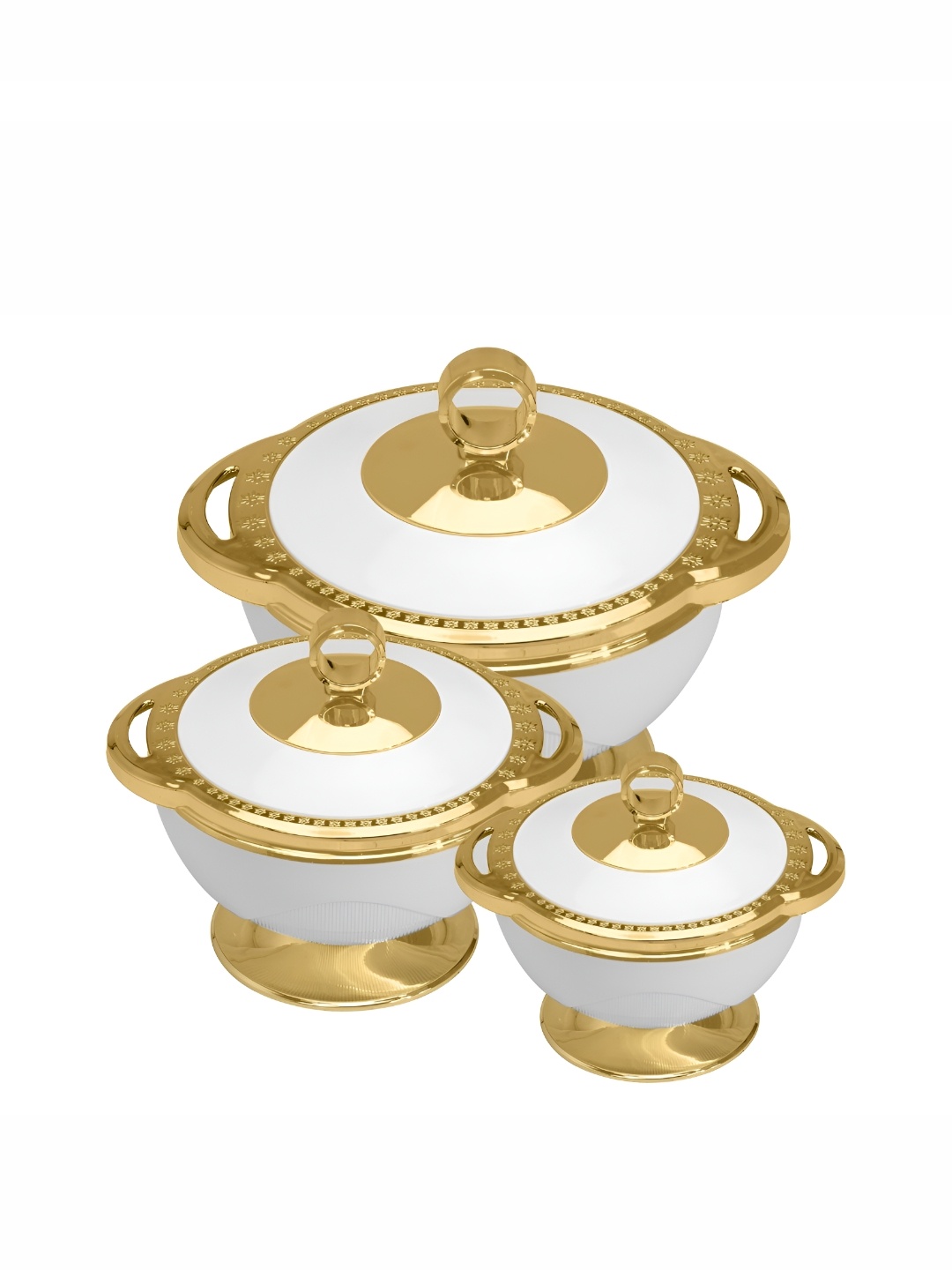 

SELVEL Milano White & Gold Tonned 3 Pieces Super Insulated Serving Casserole