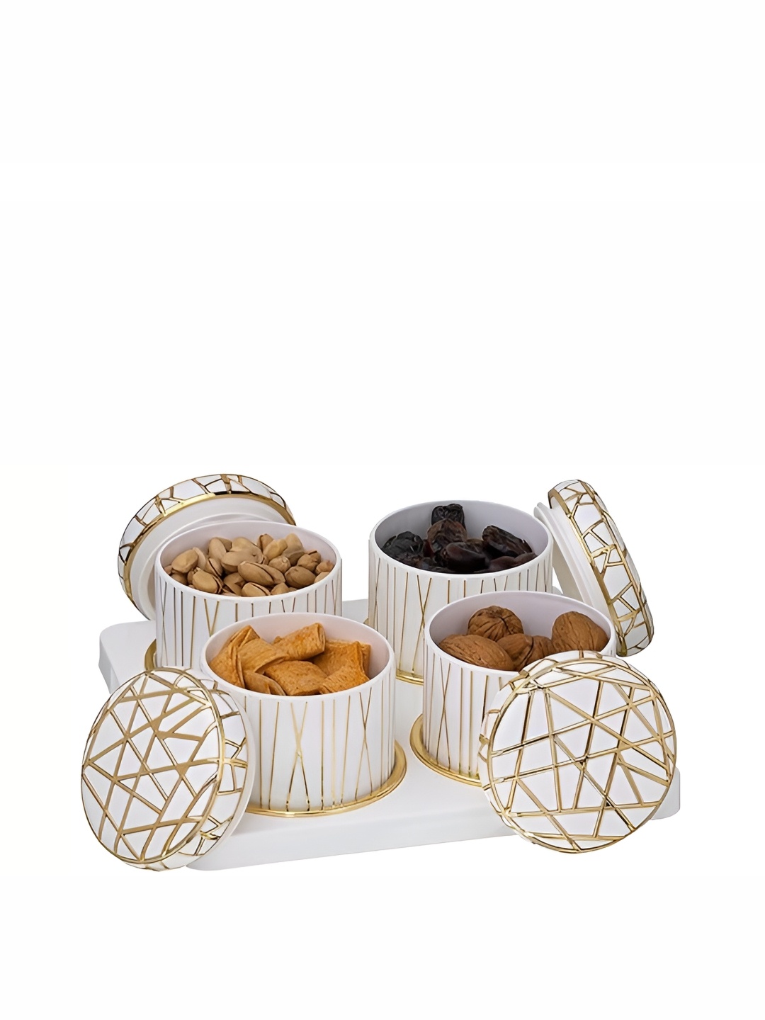 

SELVEL Off White & Gold toned Plastic 4 Pieces Easy to Clean Food container